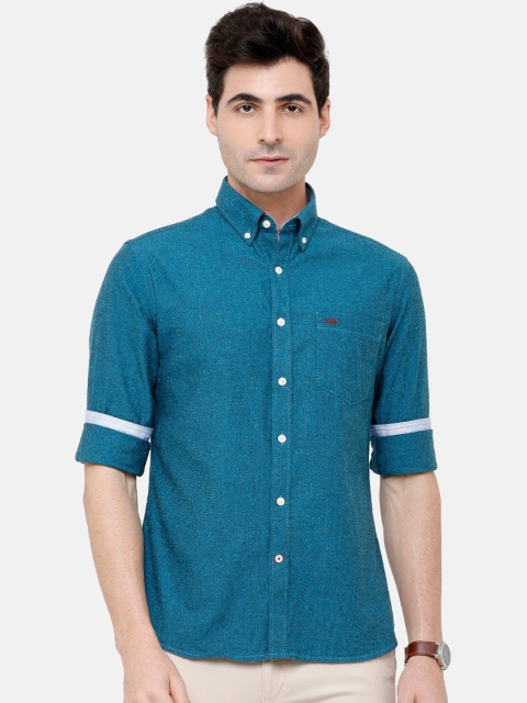 

Double Two Men Teal Comfort Slim Fit Solid Casual Shirt