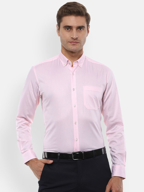 

Louis Philippe Men Pink & White Slim Fit Striped Formal Shirt