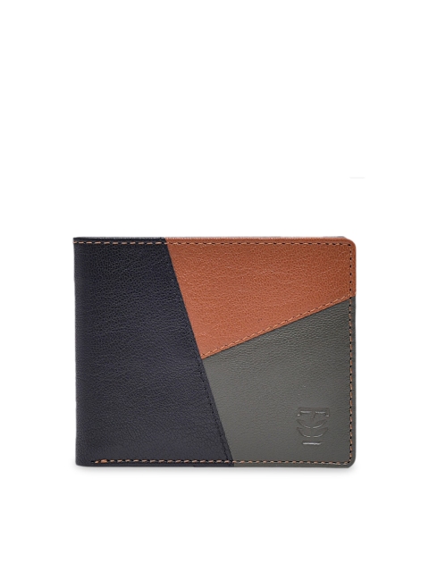 

TRENDERS Men Black & Brown Colourblocked Leather Two Fold Wallet