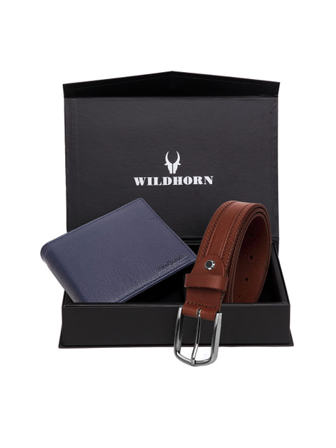 

WildHorn Men Blue & Brown RFID Protected Genuine Leather Accessory Gift Set