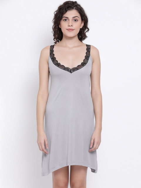 

Clovia Women Grey Solid Sleep Shirt