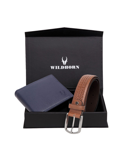

WildHorn Men Blue & Brown RFID Protected Genuine Leather Accessory Gift Set