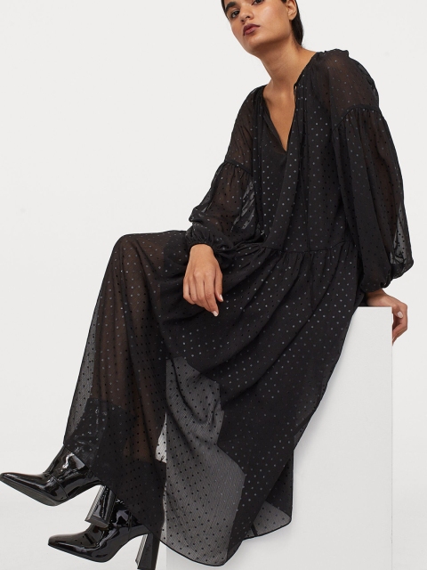 

H&M Women Black Long Chiffon Dress