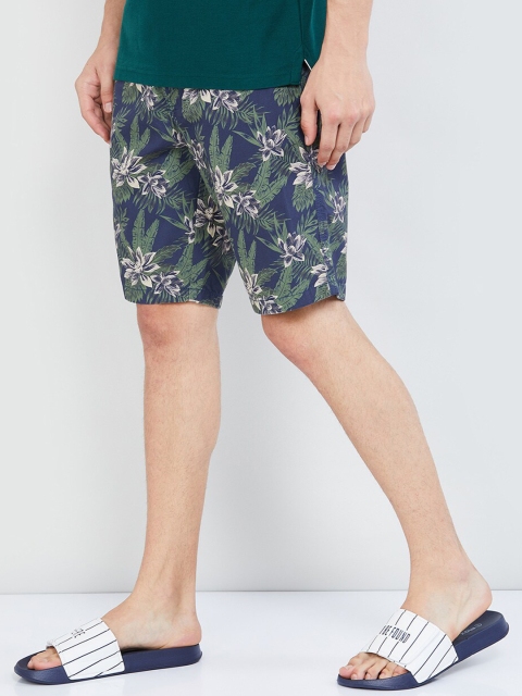 

max Men Blue Printed Regular Fit Regular Shorts