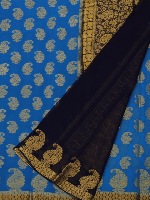 

Pothys Blue Printed Poly Georgette Saree