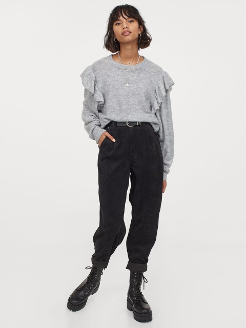 

H&M Grey Flounce-Trimmed Jumper