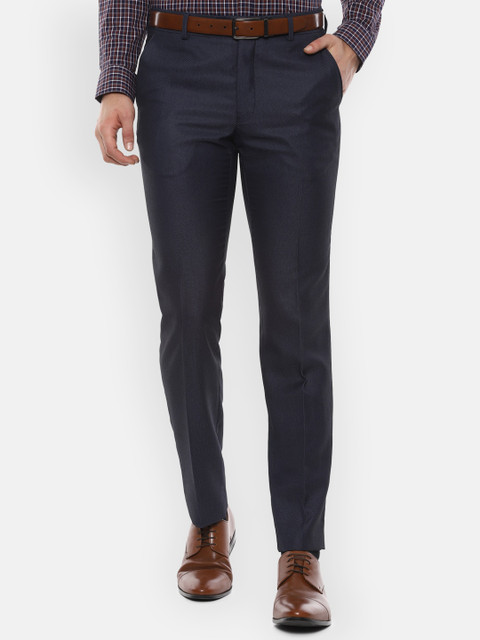 

Van Heusen Men Navy Blue Slim Fit Self Design Formal Trousers