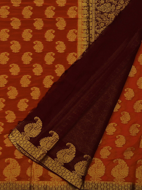 

Pothys Mustard Orange & Brown Poly Georgette Woven Design Saree