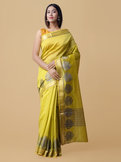 

Unnati Silks Green Silk Cotton Woven Design Kanjeevaram Saree