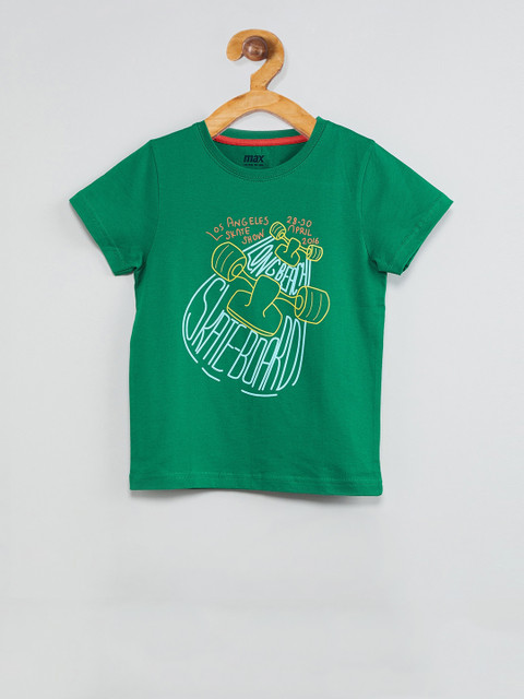

max Boys Green Printed Round Neck T-shirt