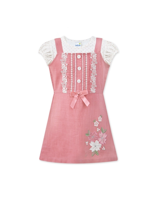

Daffodils GIRLS WEAR Girls Pink & White Printed Pinafore Dress