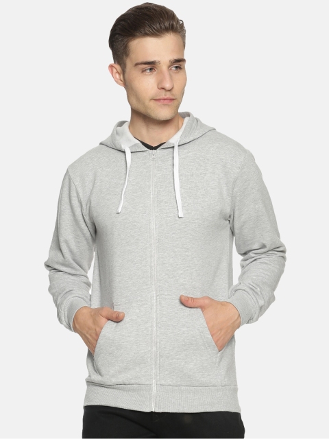 

Instafab Men Grey Solid Hooded Sweatshirt