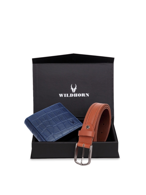 

WildHorn Men Blue & Brown RFID Protected Genuine Leather Accessory Gift Set
