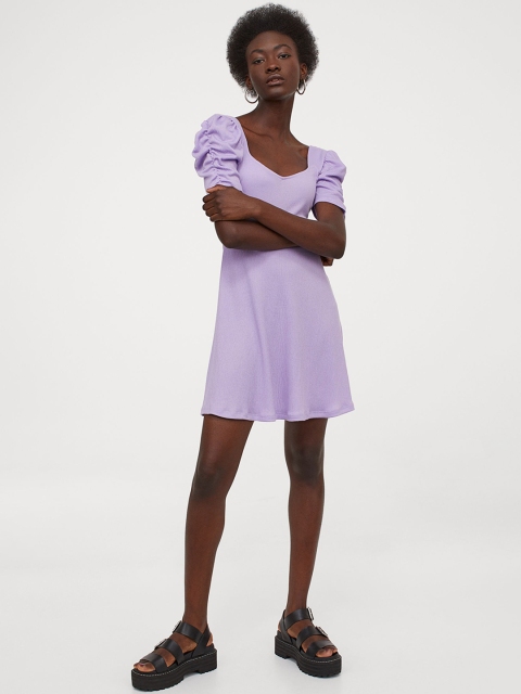

H&M Women Lavender Crinkled Jersey Dress