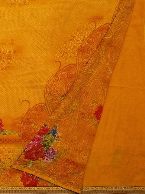 

Pothys Yellow & Red Poly Georgette Floral Printed Saree