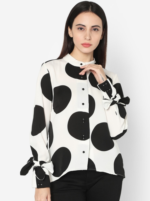 

Deal Jeans Women White & Black Polka Dots Regular Fit Printed Casual Shirt