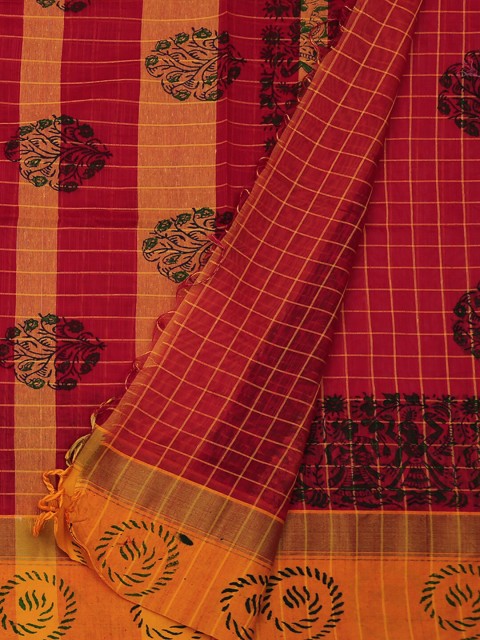 

Pothys Red & Black Cotton Blend Printed Saree