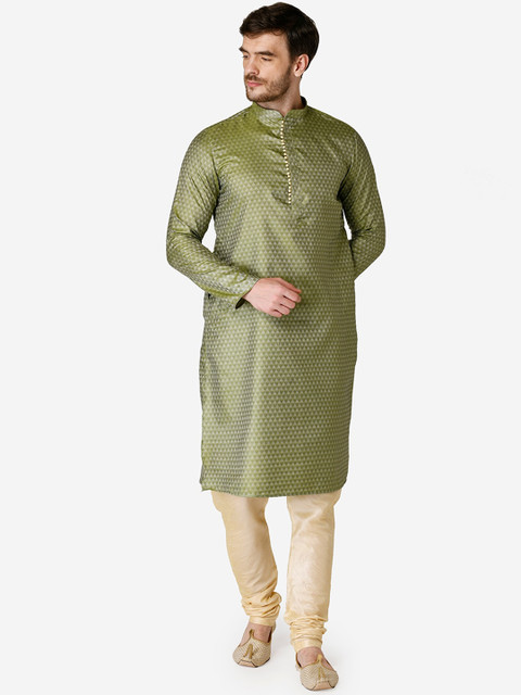 

TABARD Men Green Woven Design Straight Kurta