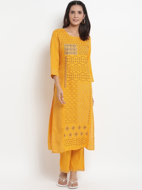 

Prakhya Women Yellow Embroidered Kurta with Trousers