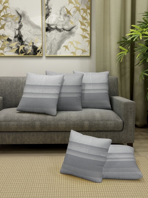 

KLOTTHE Set Of 5 Grey & Off-White Colourblocked Square Cushions