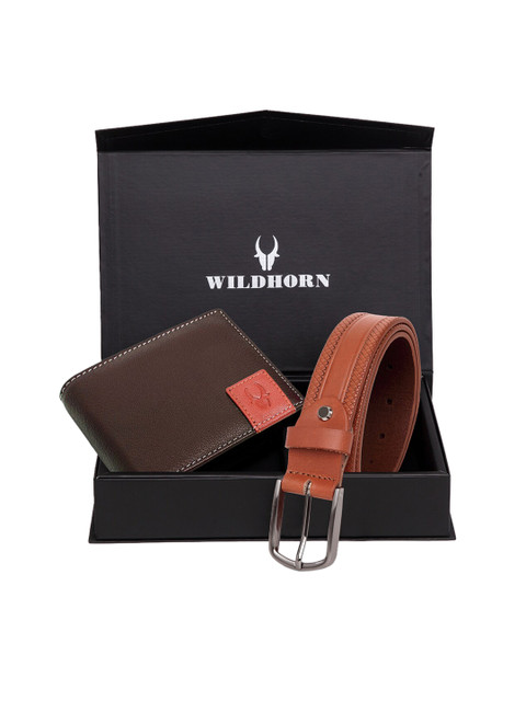 

WildHorn Men Brown Textured RFID Protected Genuine Leather Accessory Gift Set