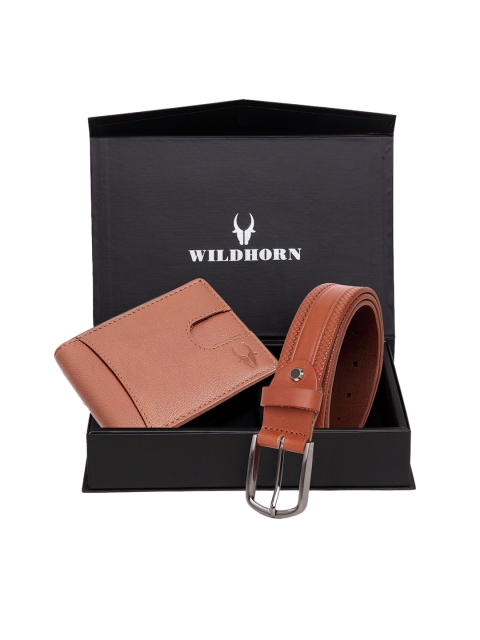 WildHorn Men Tan Brown RFID Protected Genuine High-Quality Leather Wallet & Belt Accessory Gift Set