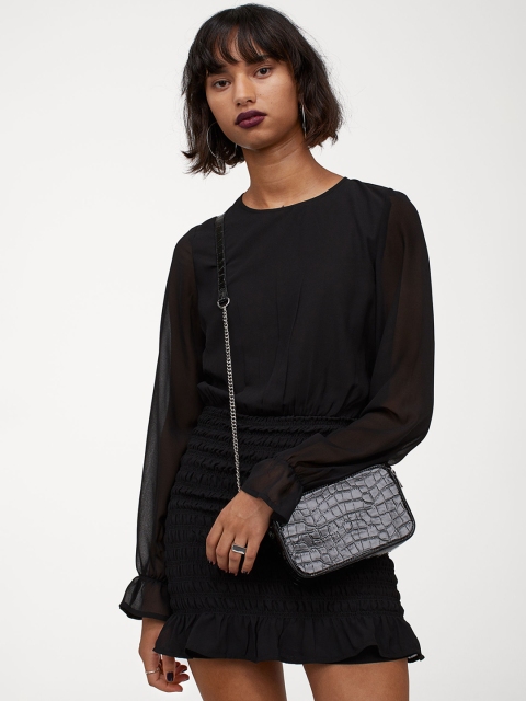 

H&M Women Black Smocking-Detail Dress