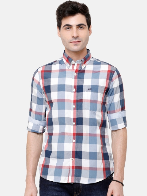 

Double Two Men Red & Blue Slim Fit Checked Casual Shirt