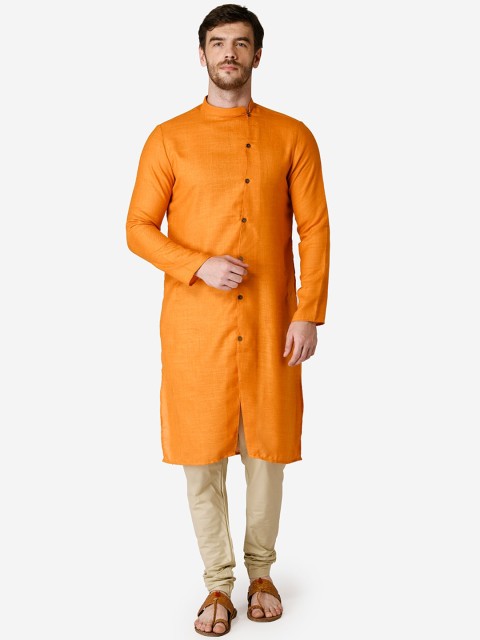 

TABARD Men Orange Solid Straight Kurta