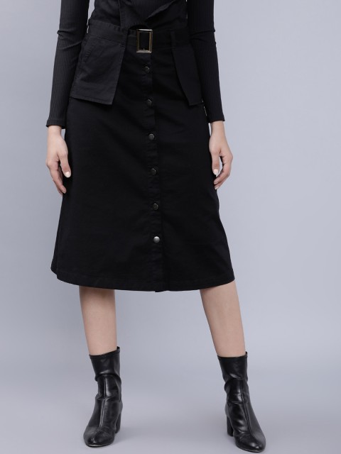 

Tokyo Talkies Women Black Solid A-Line Denim Pure Cotton Skirt
