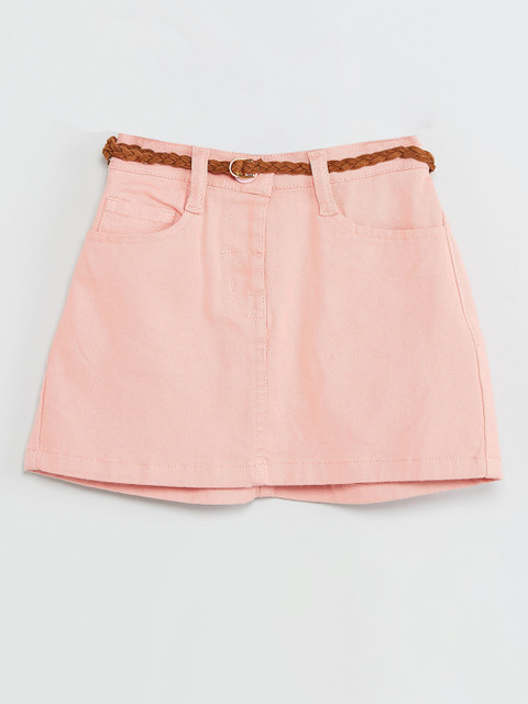 

max Girls Peach-Coloured Solid A-Line Corduroy Skirt