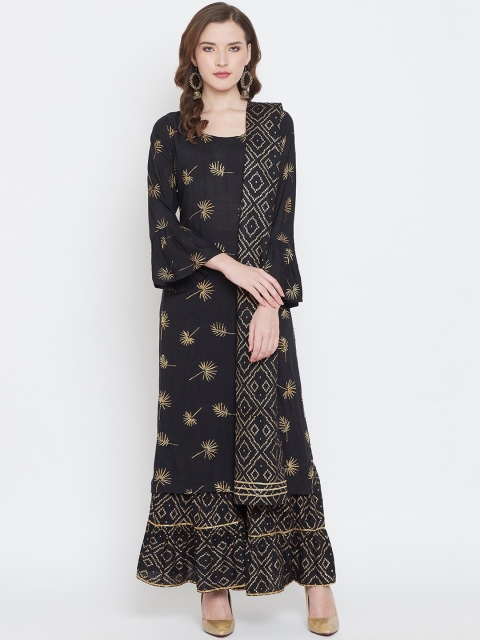 

Castle Women Black Printed Kurta with Palazzos & Dupatta