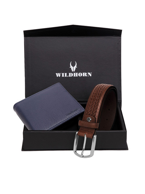 

WildHorn Men Blue & Brown Textured RFID Protected Genuine Leather Accessory Gift Set