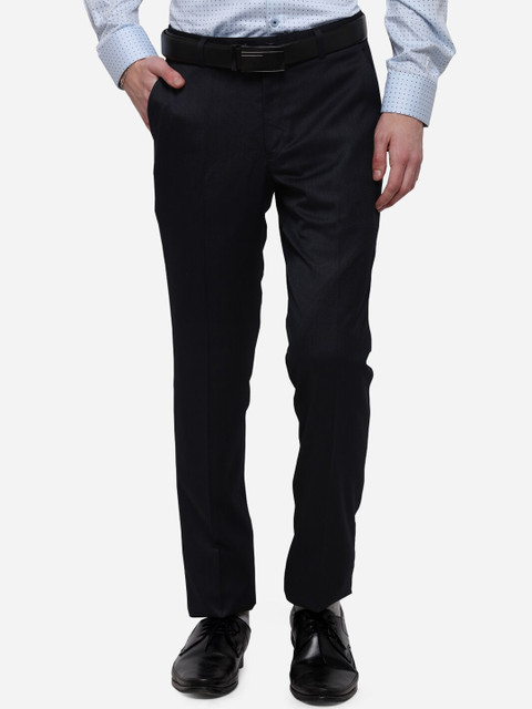 

JADE BLUE Men Blue Slim Fit Self Design Formal Trousers