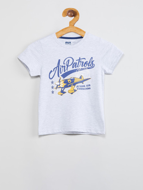 

max Boys Grey Printed Round Neck T-shirt