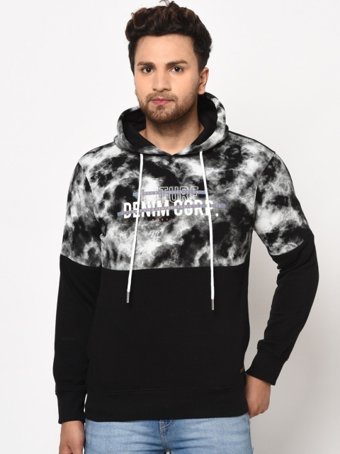 

98 Degree North Men Black Printed Hooded Sweatshirt
