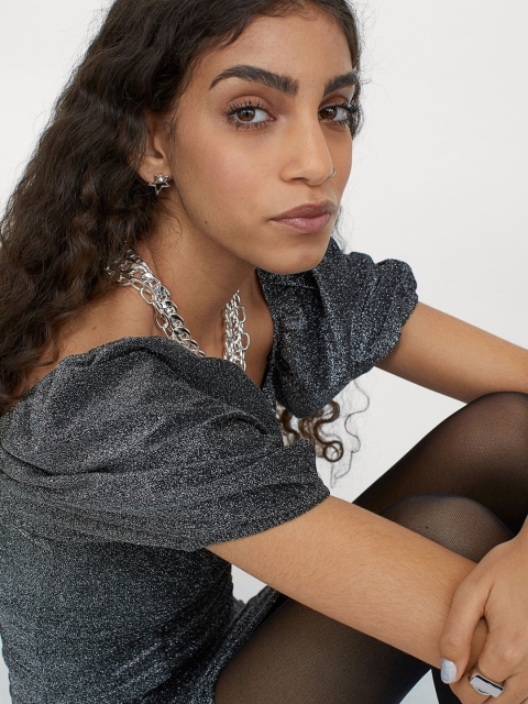 

H&M Women Silver Draped Glittery Dress