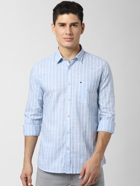 

Peter England Casuals Men Pastel Blue & White Slim Fit Striped Casual Shirt