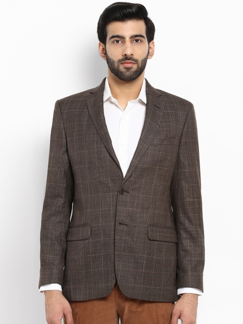 

ColorPlus Men Brown & White Checked Tailored-Fit Single-Breasted Blazer