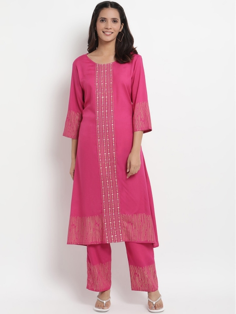 

Prakhya Women Pink Embroidered Kurta with Palazzos