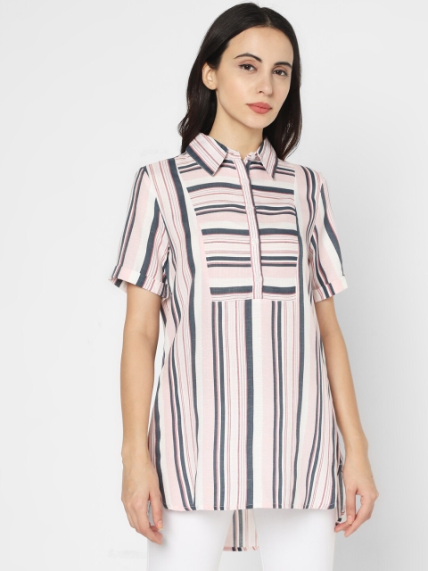 

Deal Jeans Women's Pink & Brown Striped Linen Tunic