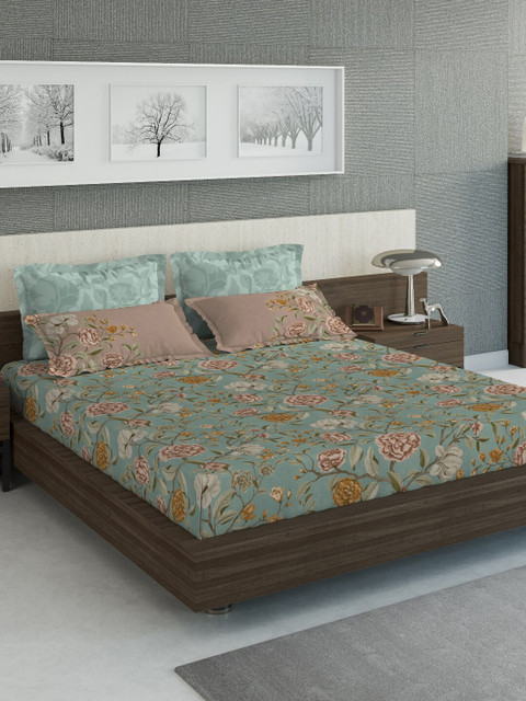 

DDecor Turquoise Blue Abstract 144 TC Cotton 1 King Bedsheet with 2 Pillow Covers