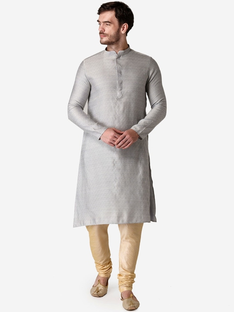 

TABARD Men Grey & White Woven Design Straight Kurta