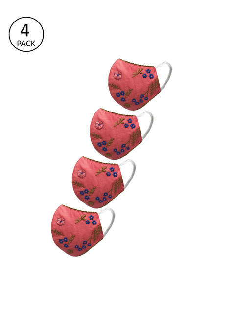 

nestroots Pack of 4 Pcs Red & Blue Reusable 2-Ply Cloth Masks
