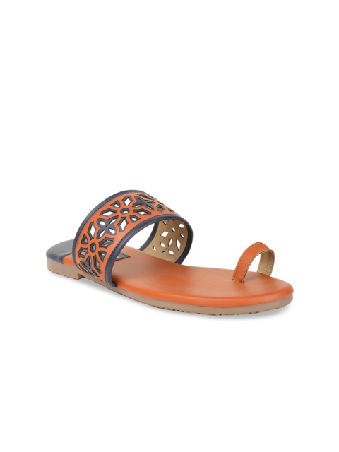 

Footin Women Tan Brown Textured PU One Toe Flats