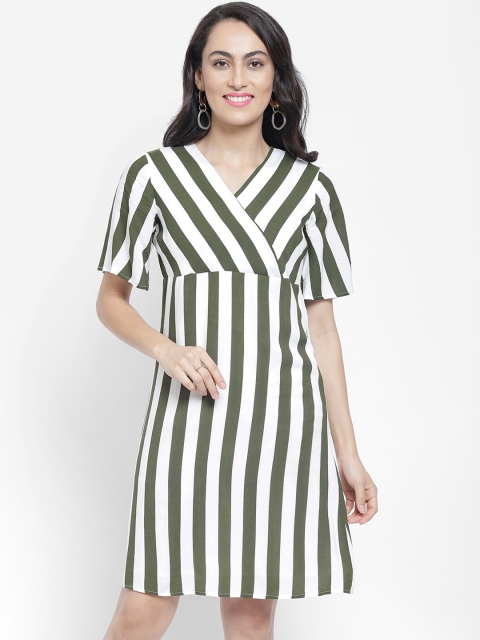 

NIXX Women Green Striped Wrap Dress