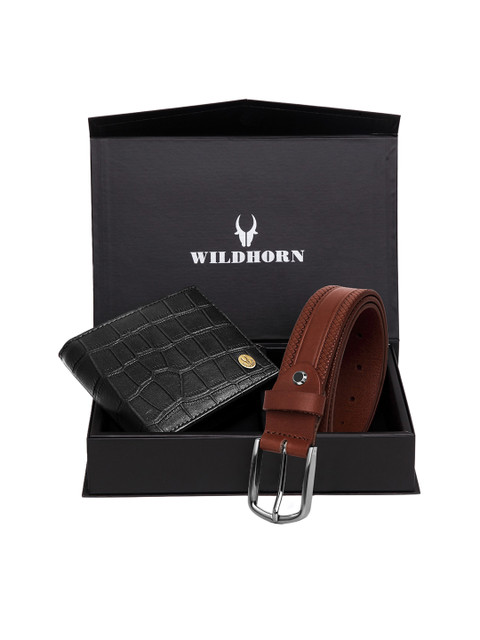 

WildHorn Men Black & Brown Textured RFID Protected Genuine Leather Accessory Gift Set