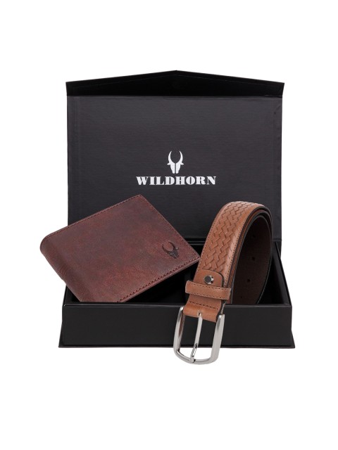 

WildHorn Men Brown RFID Protected Genuine Leather Accessory Gift Set