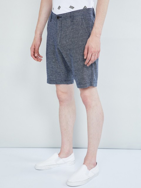 

max Men Navy Blue Self Design Slim Fit Regular Shorts