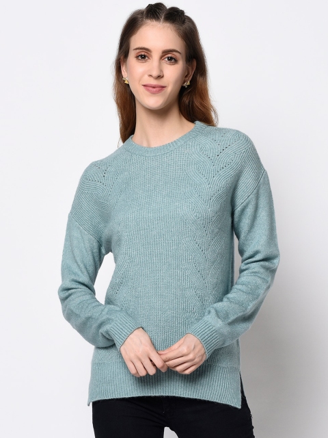 METTLE Women Teal Solid Longline Sweater